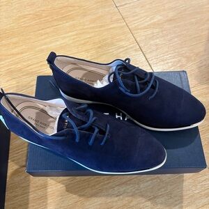 Cole Haan Women's Dark Blue Navy Suede Oxfords - slightly pointed toe